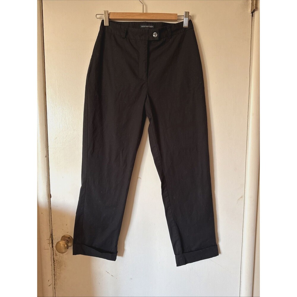 Anthropologie Stretch Cotton Lightweight Flat Front Pants Black | Size 4